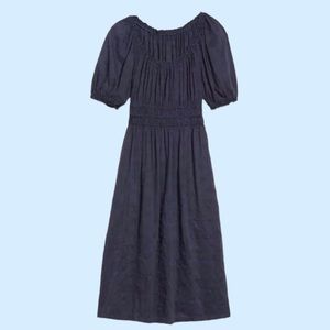 NWT Old Navy Cotton Embroidered Waist Defined Puff Sleeve Midi Dress